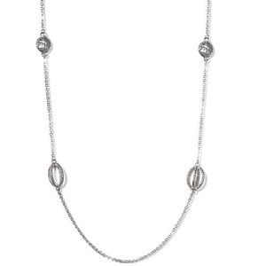 Silver-tone brass station long strand necklace